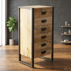 Meuble de salon industriel et vintage style ferme, commode haute en métal avec 5+ tiroirs pour rangement - Product Image 3