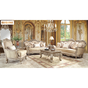 Deluxe soggiorno europeo divano Set metallizzato <span class=keywords><strong>oro</strong></span> antico con Belle <span class=keywords><strong>argento</strong></span> Champagne in legno massello in legno massello mobili imbottiti - Product Image 1