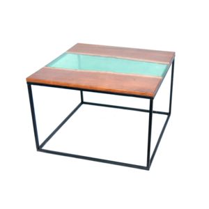 Acacia wood Dining and coffee <b>Table</b> with Crystal <b>Clear</b> Resin Coating Modern Square Bar Top Wood/Metal Frame for Home Use - Product Image 4