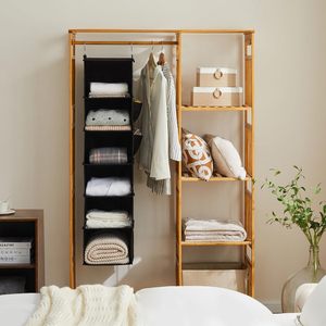 Hanging Closet Organizer 6 Shelf Black Non Woven Fabric <b>Storage</b> For Clothing Behind Door Wall Mount - Product Image 2