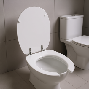 Asiento de Inodoro Suspendido de Pared, 48 cm de Largo, 39 cm de Ancho, Plástico Blanco con Bisagras Metálicas para Inodoros Estándar - Product Image 3