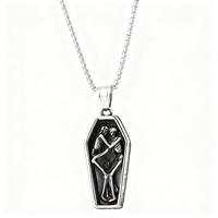 Collar de Acero Estilo Vintage con Colgante Creativo de Doble Calavera y Ataúd para Hombres y Mujeres, Diseño Gótico Punk, Directo de Fábrica