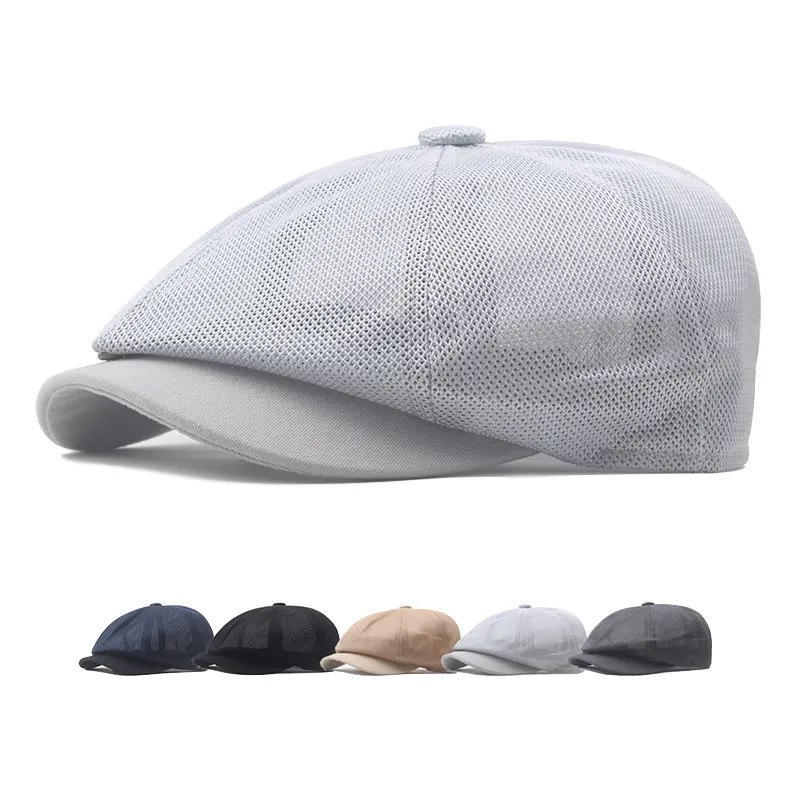 Wholesale Novo Estilo Moda Em Branco Ajustável cinto elástico Net tecido Tampas De Malha Britânicas curto brim mulheres boina chapéu