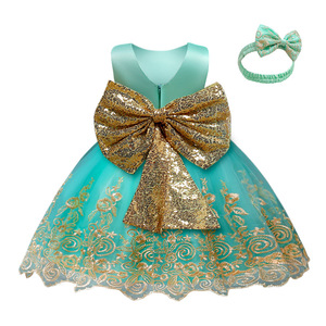 Girl Dresses <b>Sequins</b> Bowknot Dress Girls Lace Wedding Pageant Princess Gown Toddler Kids Skirt - Product Image 2
