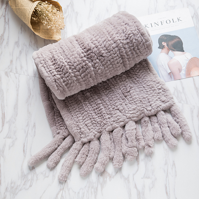 YR017A Basic Style Thick Hand Knit High Quality Real Rex Rabbit Shawl with Tassels
