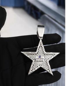 Collar con Colgante de Estrella de Moissanita Azul de Calidad Premium, Joyería Hip Hop con Brillo VVS, Chapado en Oro, Amuleto Brillante en Venta - Product Image 2