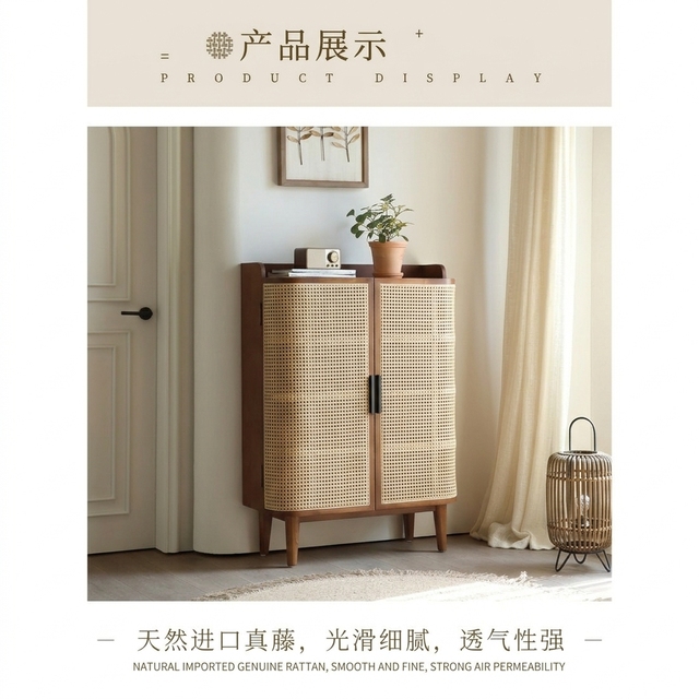 Modern Entryway Cabinet Solid Wooden Natural  Shoe Storage Cabinet