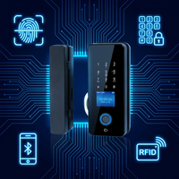 Cerradura Inteligente Deve Comercial sin Marco, con Lector de Huellas Dactilares, Tarjeta, Código, Aluminio, Biométrica, Digital, Electrónica, Tuya, para Puerta de Vidrio
