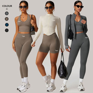 2025 veste à glissière accrocher soutien-gorge Biker Shorts 3 pièces ensemble FW sans couture côtelé manteau chaud haut Scrunch bout à bout court Gym Sport Yoga ensemble - Product Image 2