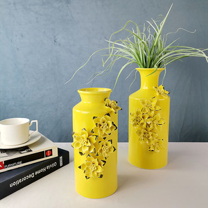 Vaso Decorativo in Ceramica Gialla alla Moda con Fiori Fatti a Mano per <span class=keywords><strong>Arredamento</strong></span> Casa - Product Image 2