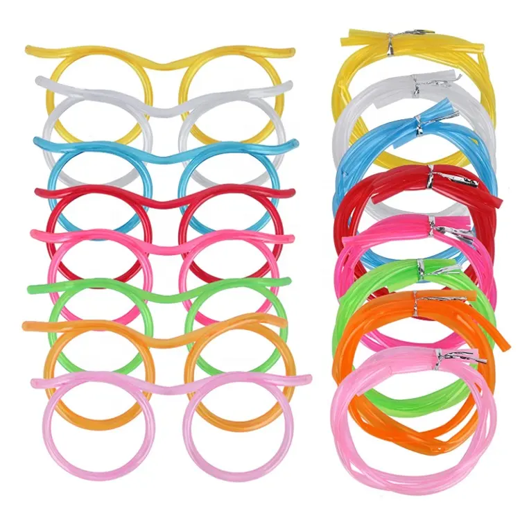 Silly Straw Glasses, Novelty Reusable Fun Loop Drinking Straw Eye Glasses for Adults Kids Party Birthday Supplies