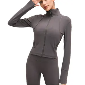 Custom logo print zipper quick dry function slim fit women long sleeve yoga jacket