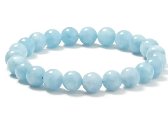 Handmade High Quality Aquamarine Gemstone 8mm Round Beads Stretch Bracelet Men Woman