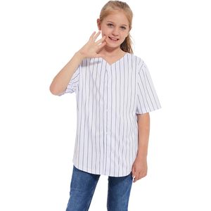 Camiseta de Béisbol para Niños, Cuello en V, Manga Corta, Rayas Blancas y Negras, Corte Regular, Camiseta Deportiva para Niñas y Niños - Product Image 1