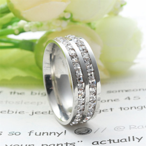 <b>Titanium</b> Steel <b>Ring</b> With Diamond Channel Setting Unisex Fashion Jewelry Gift - Product Image 2