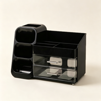 Boîte de rangement cosmétique de bureau grande capacité, multi-compartiments, pour le rangement des soins de la peau, avec gobelet amovible pour pinceaux de maquillage