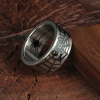 Hiphop Vintage Style Spider Web Motif Couple Anneaux De Mode Titane Acier Motif Géométrique Unisexe Standard US Taille Anneau