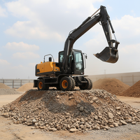 Excavatrice hydraulique sur roues de 7,5 tonnes, livraison gratuite, moteur JIAHE EPA, godet de 0,3 m³, roulement à engrenages haute efficacité, puissance de 48 kW, garantie 1 an