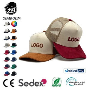 Gorra trucker de gamuza personalizada con visera curva, ajustable con hebilla de un solo botón, parte trasera de malla, gorra de béisbol de 5 paneles, común para deportes al aire libre - Product Image 1