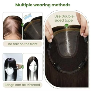 LLBEAUTY HAIR Topper per <span class=keywords><strong>capelli</strong></span> da <span class=keywords><strong>donna</strong></span> in <span class=keywords><strong>capelli</strong></span> Remy cinesi 6x7 pollici, densità 150%, base in seta T60, 16 pollici, 75g, castano <span class=keywords><strong>cenere</strong></span> biondo platino, spesso - Product Image 4