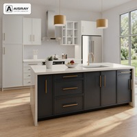 Meuble de cuisine Shaker en mélamine avec îlot central et rangement coulissant pour villa, charnières à fermeture amortie, écologique, complet