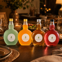 Ensemble de 4 bouteilles en verre vides avec bouchons à vis, corps rond, col long, transparentes et givrées, pour jus et boissons