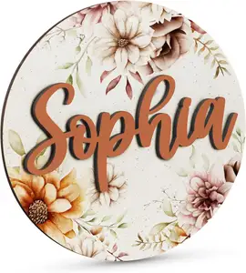 3D Custom Round Nursery Name Sign 6" 10" 14" 18", 22" Baby Nursery Sign Personalized Round Wooden Name for Nursery Wall Decor