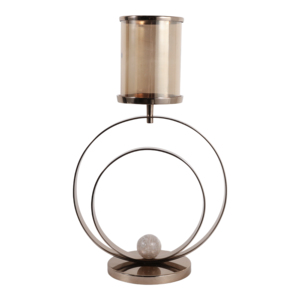 Portacandele Decorativo in Vetro con Base a Doppio Anello, Elegante Supporto per Candele a Colonna per Tavolo da Pranzo - Product Image 1