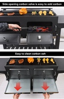 Barbecue d'extérieur robuste au charbon de bois avec chariot, fumoir et tables latérales pliables