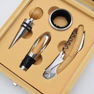 Customized Logo 4pcs Tools <b>Wine</b> Corkscrew Bamboo Gift Box Set with Bamboo <b>Wine</b> Opener and <b>Stopper</b> - Product Image 2