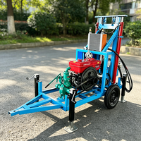 Petite plateforme de forage de puits d'eau sur roues, 35 CV, bicylindre, 200 m, pour usage agricole