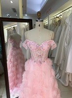 Robe de Soirée Princesse Rose Grande Taille Personnalisable à Paillettes et Tulle, Épaules Dénudées, Idéale pour Cérémonie de Remise des Diplômes - Vente Flash