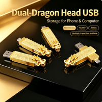 Clé USB rotative en métal, motif Dragon Doré du Zodiaque, 2-en-1 Type-C, grande capacité 4 Go-128 Go, personnalisable avec logo, idéale comme cadeau