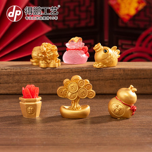 Set de Adornos de Resina en Miniatura para la Fortuna, Decoración de Escritorio para el Año Nuevo Chino, Feng Shui, Árbol del Dinero, Bolsa, Calabaza, Nudo, Paquete de Varias Piezas - Product Image 2