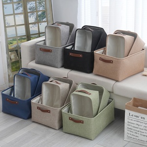 Grands paniers <span class=keywords><strong>de</strong></span> rangement rectangulaires pliables en tissu <span class=keywords><strong>de</strong></span> lin, multifonctionnels, écologiques, durables, sécuritaires et peu encombrants, avec poignée pour - Product Image 1