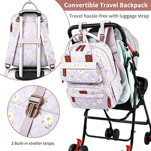 Sac à dos à langer pour bébé fille, grand format, motif floral, en polyester imperméable, toutes saisons, pour maman, travail, voyage, vacances, avec poches isothermes - Product Image 6