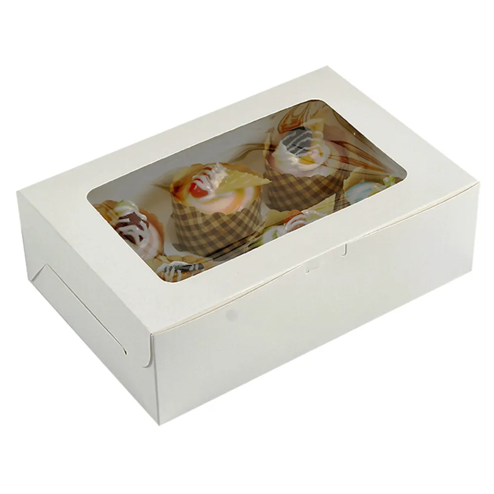 Custom Square cardboard 4 hole and 6 holes Sweet baking packaging box cupcake packing box with window