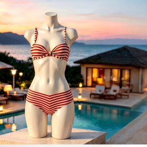 Traje de <span class=keywords><strong>Baño</strong></span> Retro de <span class=keywords><strong>Dos</strong></span> Piezas con Rayas Rojas y Blancas, Tirantes Finos y Push-Up, para Playa, Piscina o Vacaciones - Product Image 1