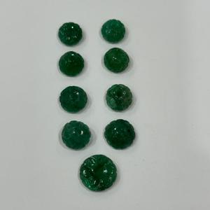 Diseño de piedras preciosas Esmeralda talladas a mano Tallas florales de forma redonda suelta de Esmeralda natural - Product Image 3
