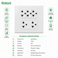 Placa de Alimentación Empotrada Kolani de 120 mm Cuadrados, Triple Enchufe Pequeño de 3 Orificios + Toma de Corriente Universal Vertical de Seis Orificios, Panel de PC Blanco