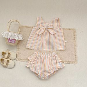 Conjunto de Ropa de Verano PP2026 para Bebés <span class=keywords><strong>y</strong></span> Niños Pequeños, Camisa a Rayas con Nudo <span class=keywords><strong>y</strong></span> Pantalones, 2 Piezas, Venta al Por Mayor - Product Image 6