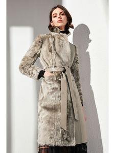 Elegante y lujoso <span class=keywords><strong>Fetal</strong></span> de lana de cordero para bebé, traje de lana, cuello de piel en uno, Chaqueta larga delgada de cuero genuino - Product Image 5