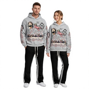 Sweat-shirt à capuche unisexe en coton gris, imprimé sérigraphié 'Dernière Cène' Angel, style décontracté streetwear automne, coupe oversize avec poche - Product Image 1