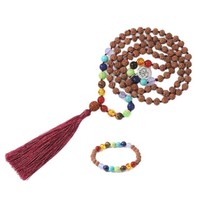 Authentique 5 perles Mukhi Rudraksha Mala avec glands 108 perles pierre de diamant naturel pour la prière de méditation et la guérison