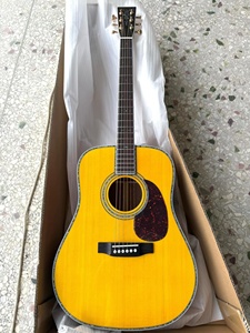 Guitarra Acústica D42 Estilo Vintage, Totalmente de Abeto Macizo y Madera con Figuras Doradas, Guitarra Folk con Diapasón de Palisandro y Concha de Abulón - Product Image 1