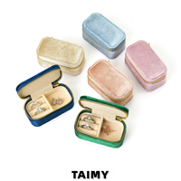 Boîte à bijoux portable rectangulaire en velours avec fermeture éclair, mini-étui de rangement pour bagues, boucles d'oreilles, colliers, coffret cadeau, logo personnalisé - Grande Vente