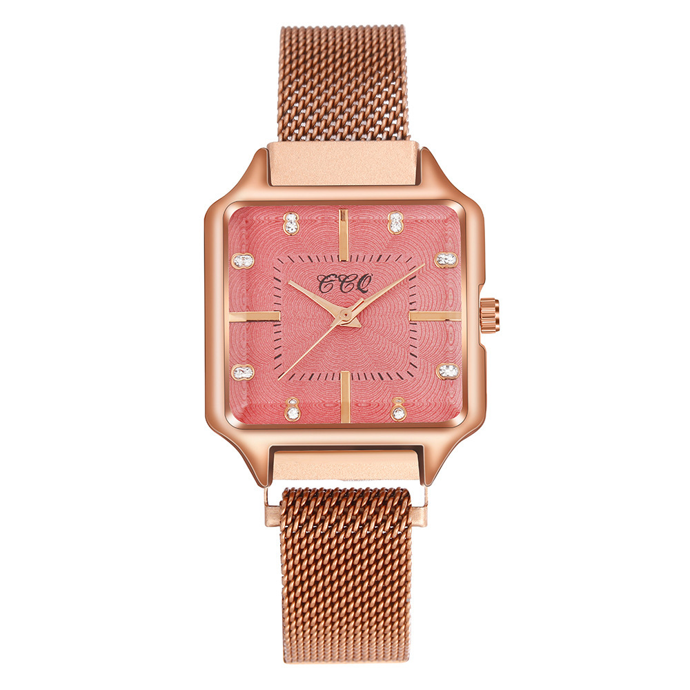 Women’s Gold Square Watch Red Dial Luxury Mesh Band Elegant Waterproof red face watches for women - TikTok Shop main image 4