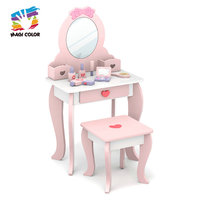 Ensemble de coiffeuse pour enfants en bois éclairé par LED - Magicolor, jeu de simulation de maquillage, miroir, accessoires cosmétiques pour les enfants