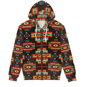 سترات بغطاء رأس بسحاب طباعة أزتيك الغربية ، سترات بغطاء رأس برباط وسحاب وأكمام طويلة ، ملابس مطبوعة حسب الطلب - Product Image 3