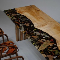 Vente d'usine Nouvelle conception Table à manger en bois massif en résine époxy noire Table à thé en bois de peuplier de haute qualité Art floral
